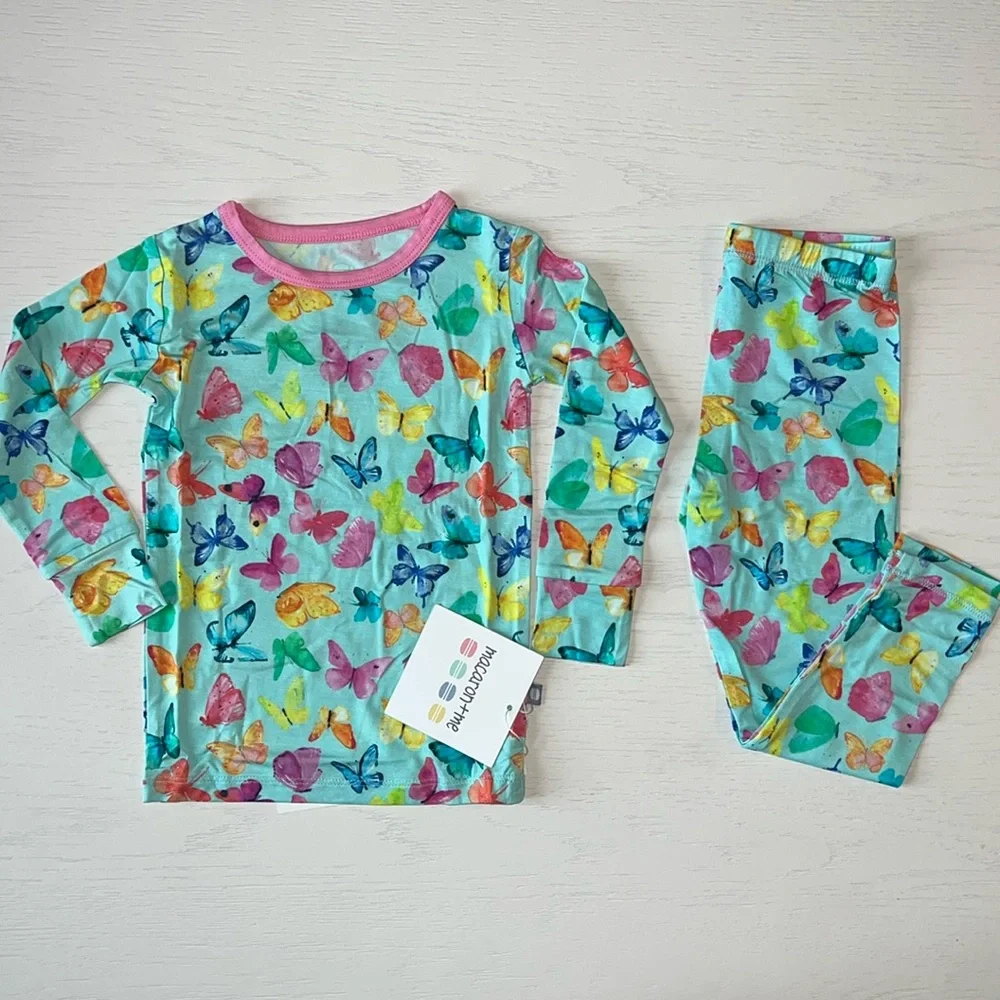 Macaron + Me Rainbow Butterflies Long Sleeve Bamboo Pajama Set 2T 3T 4T 5T